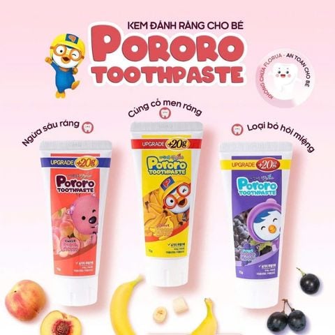 Combo 3 Kem đánh răng cho bé PORORO Toothpaste 70g