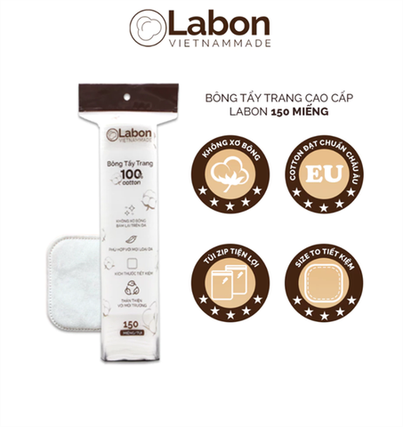 Bông tẩy trang 100% cotton Labon 150 miếng