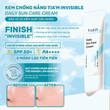 Kem Chống Nắng Phổ Rộng Kiềm Dầu Dành Cho Mọi Loại Da TIA'M Invisible Daily Sun Care Cream SPF 50+ PA++++ 50ml