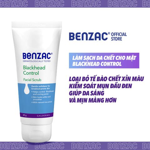 Tẩy tế bào chết làm sạch mụn đầu đen cho da dầu mụn BENZAC Blackhead Control Scrub 60g
