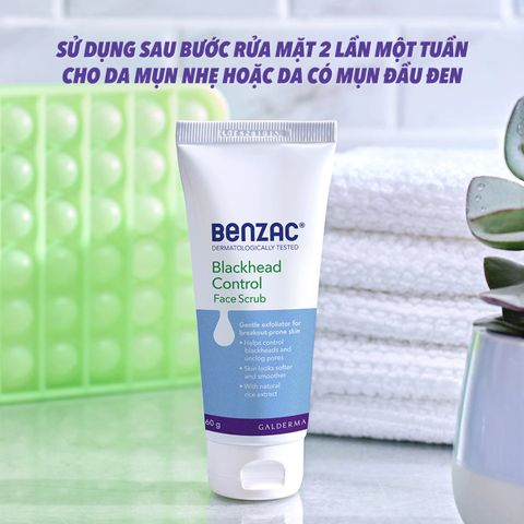 Tẩy tế bào chết làm sạch mụn đầu đen cho da dầu mụn BENZAC Blackhead Control Scrub 60g