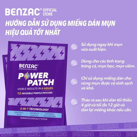 Miếng dán mụn giảm mụn nhanh trong 6 giờ 3 trong 1 BENZAC Power Patch x 12 miếng