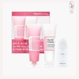Bộ 3 Skincare WELLDERMA Acid Acne Gel Cleanser & Mild Pink Sugar Scrub (sữa rửa mặt & tẩy tế bào chết mặt & máy rửa mặt)