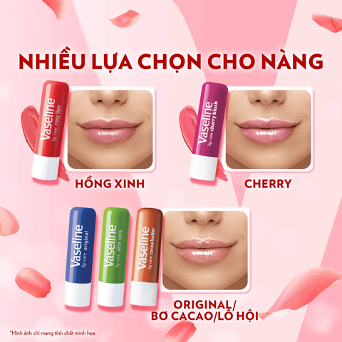 Sáp dưỡng môi dạng thỏi Vaseline Lip Therapy Rosy Lips With Petroleum Jelly Hoa Hồng 4,8g (Tặng móc khóa)