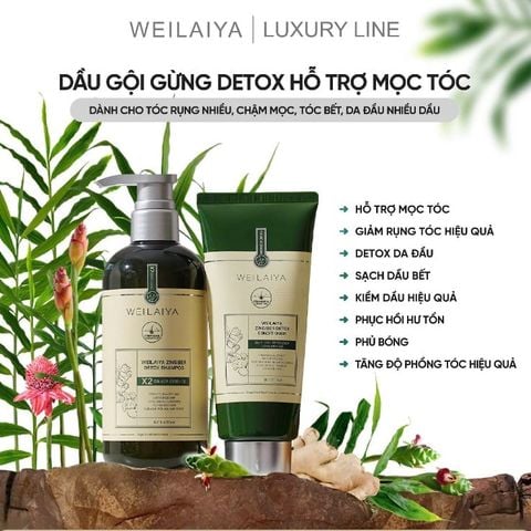 Bộ gội xả gừng detox hỗ trợ mọc tóc Weilaiya Luxury 420ml x 200ml (Xanh)