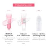Bộ 3 Skincare WELLDERMA Acid Acne Gel Cleanser & Mild Pink Sugar Scrub (sữa rửa mặt & tẩy tế bào chết mặt & máy rửa mặt)
