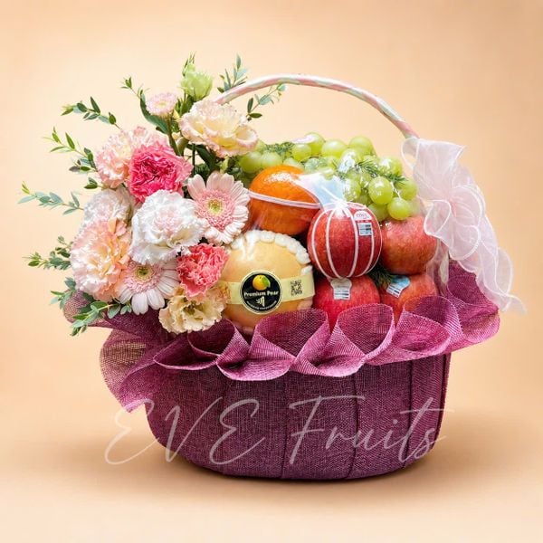 Giỏ Quà Tặng Trái Cây Hoa Tươi Tím Hồng Thanh Tú