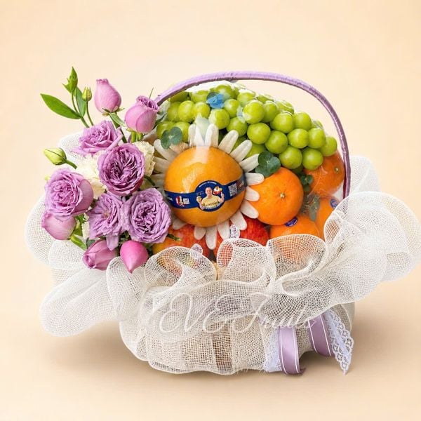 Giỏ Quà Tặng Trái Cây Hoa Tươi Tím An Nhiên