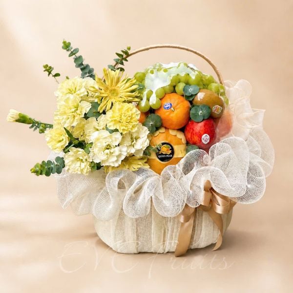 Giỏ Quà Tặng Trái Cây Hoa Tươi Vàng Kem An Nhiên