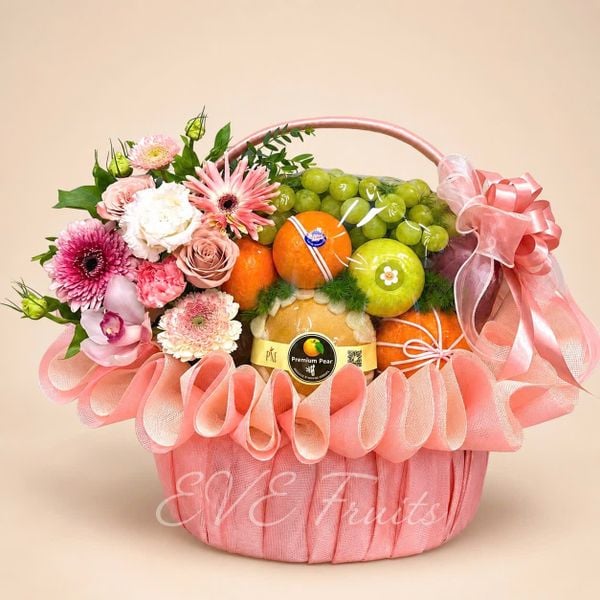 Giỏ Quà Tặng Trái Cây Hoa Tươi Hồng Đào Ngọc Tâm
