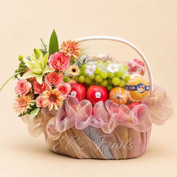 Giỏ Quà Tặng Trái Cây Hoa Tươi Hồng Cam An Hòa
