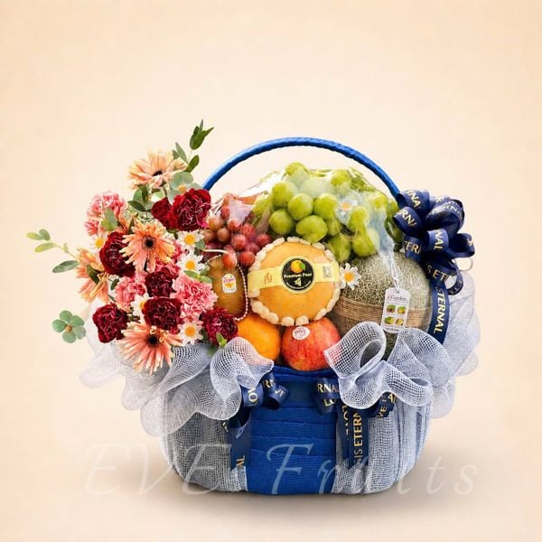 Giỏ Quà Tặng Trái Cây Hoa Tươi Xanh Lam Rực Rỡ