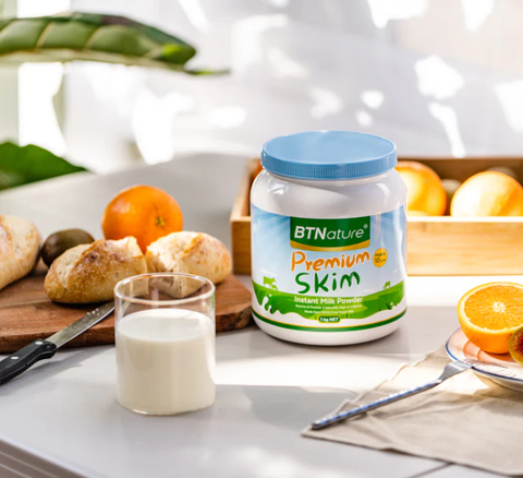 Sữa bột tách béo BTNature Premium Full Skim Instant Milk Powder 1kg 6 hộp/thùng