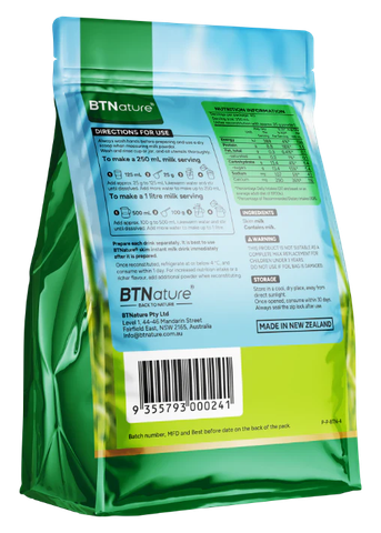 Sữa bột tách béo BTNature Premium Full Skim Instant Milk Powder 1kg 8 túi/thùng