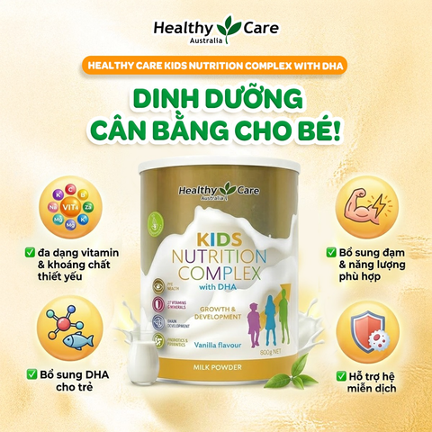 Sản phẩm dinh dưỡng Healthy Care Kids Nutrition Complex with DHA (cho trẻ từ 1 đến 12 tuổi - 800G- Milk Powder)