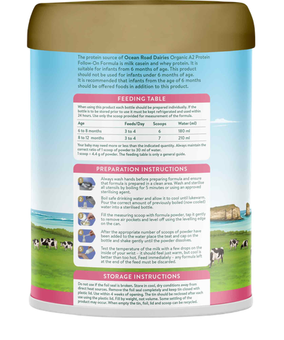Sản phẩm dinh dưỡng Ocean Road Dairies Organic A2 Protein Follow On Formula Stage 2 (6-12 tháng tuổi)