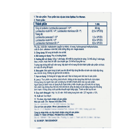 Thực phẩm bảo vệ sức khỏe Optibac For Women H1x90v