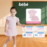 Set Váy hồng BéBé Áo Polo viền sò và Chân váy A đính nơ bé gái