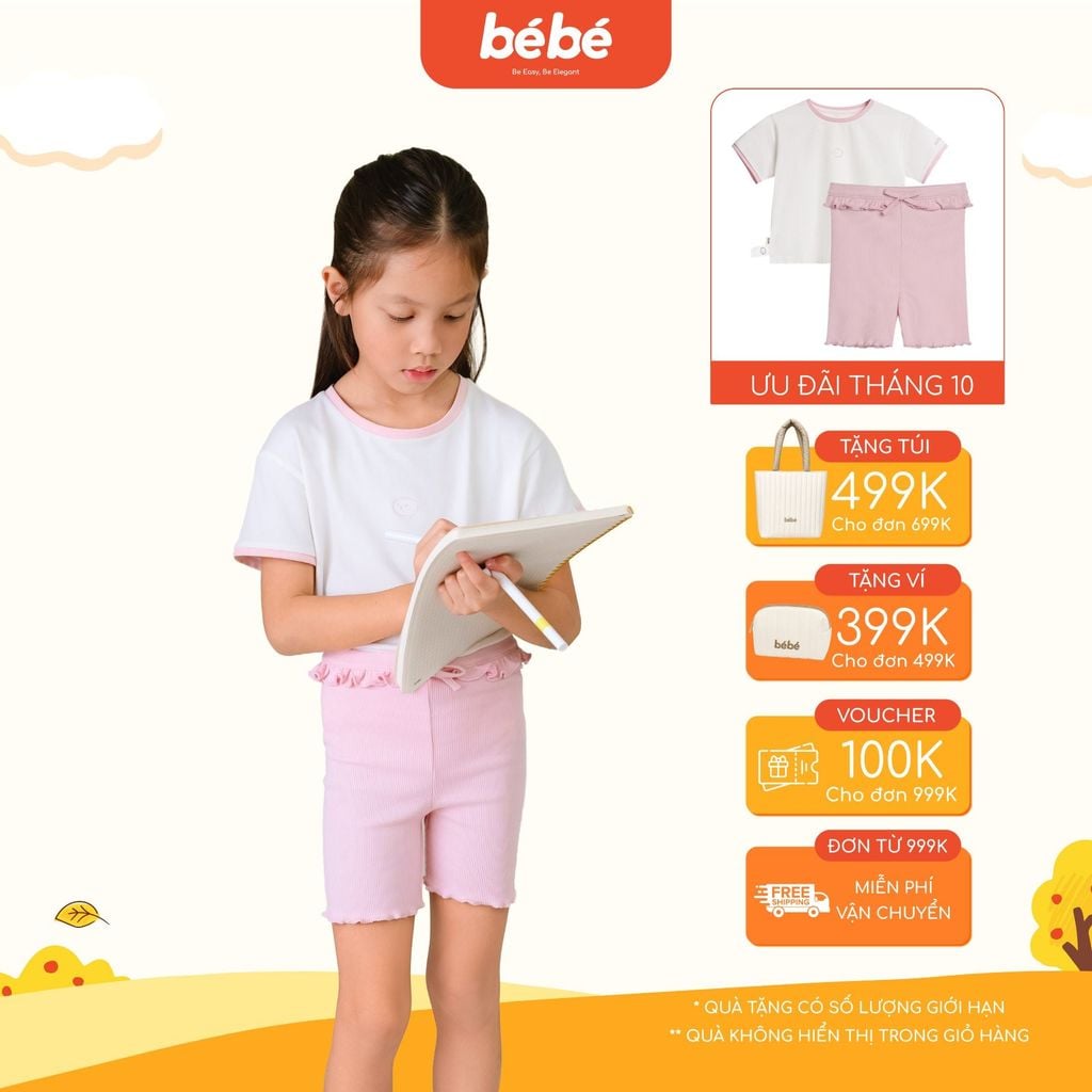 Set năng động Bé gái BéBé Áo thun icon và Quần biker có nơ