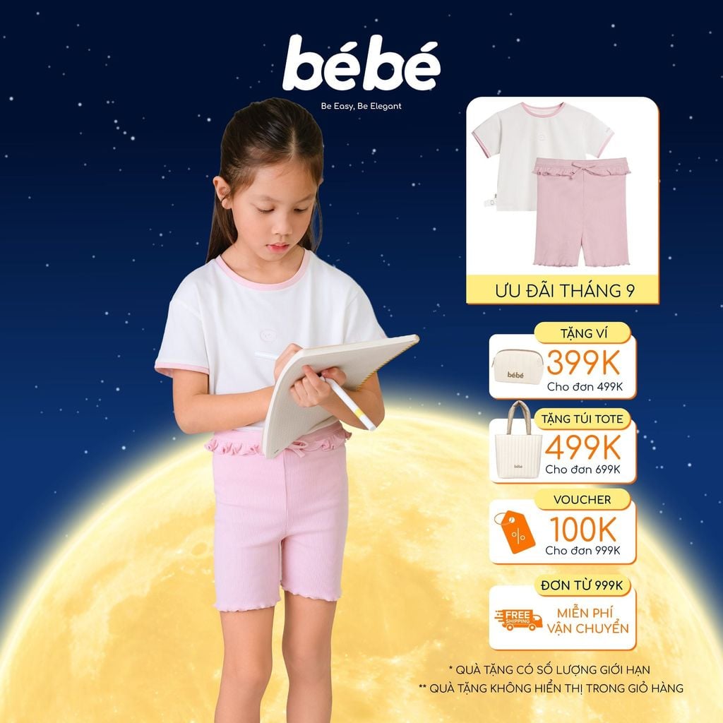 Set năng động Bé gái BéBé Áo thun icon và Quần biker có nơ