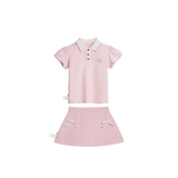 Set Váy hồng BéBé Áo Polo viền sò và Chân váy A đính nơ bé gái