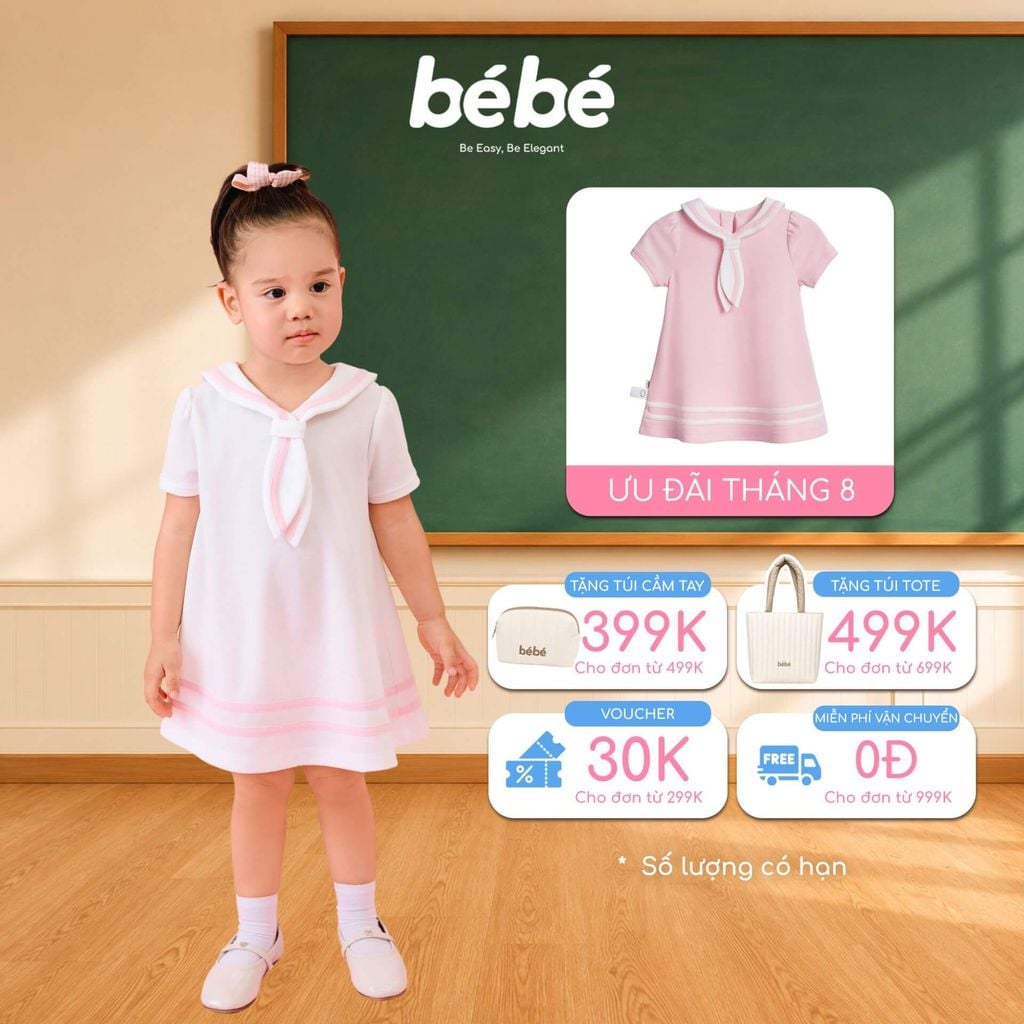 Đầm BéBé Cổ Thủy Thủ Bé Gái Phong Cách Dễ Thương