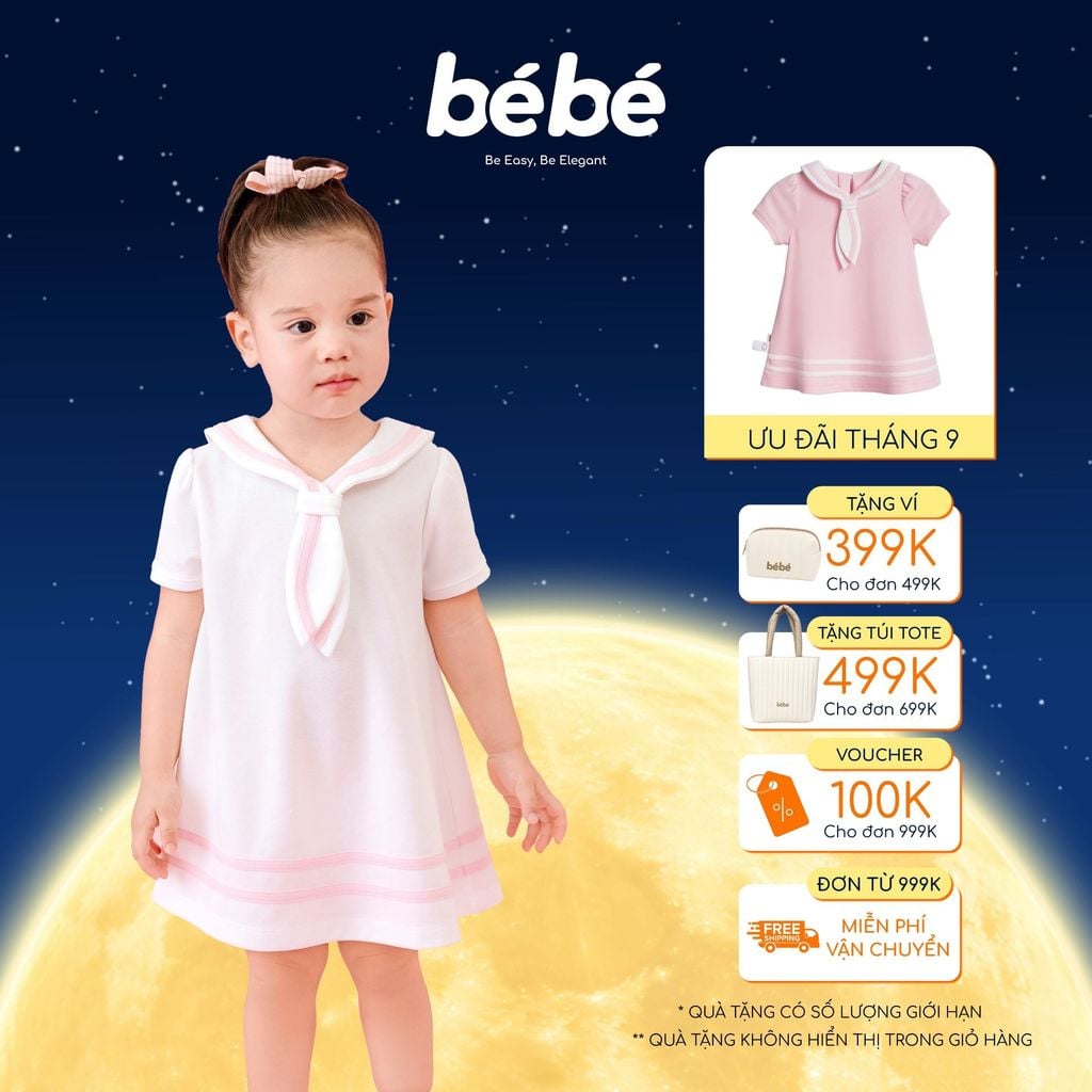 Đầm BéBé Cổ Thủy Thủ Bé Gái Phong Cách Dễ Thương