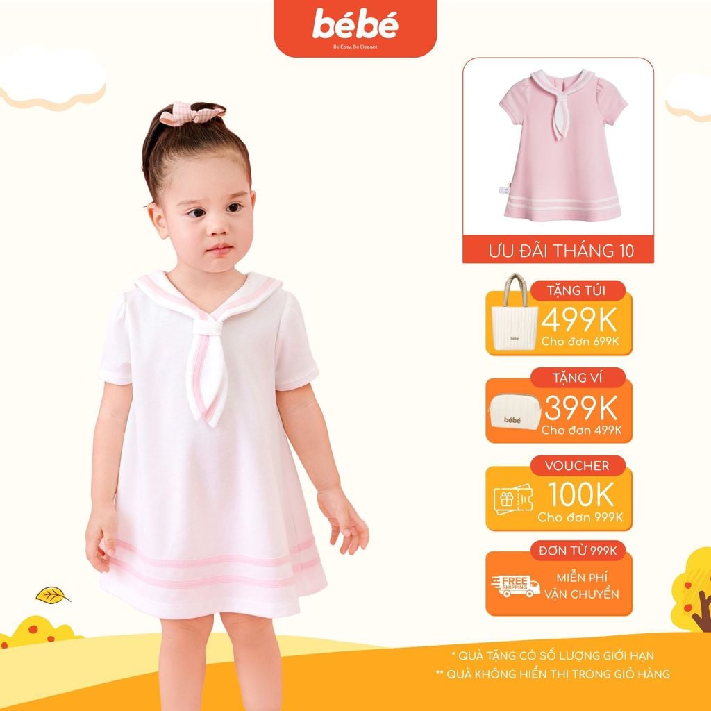 Đầm BéBé Cổ Thủy Thủ Bé Gái Phong Cách Dễ Thương