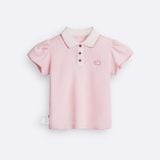 Set Váy hồng BéBé Áo Polo viền sò và Chân váy A đính nơ bé gái