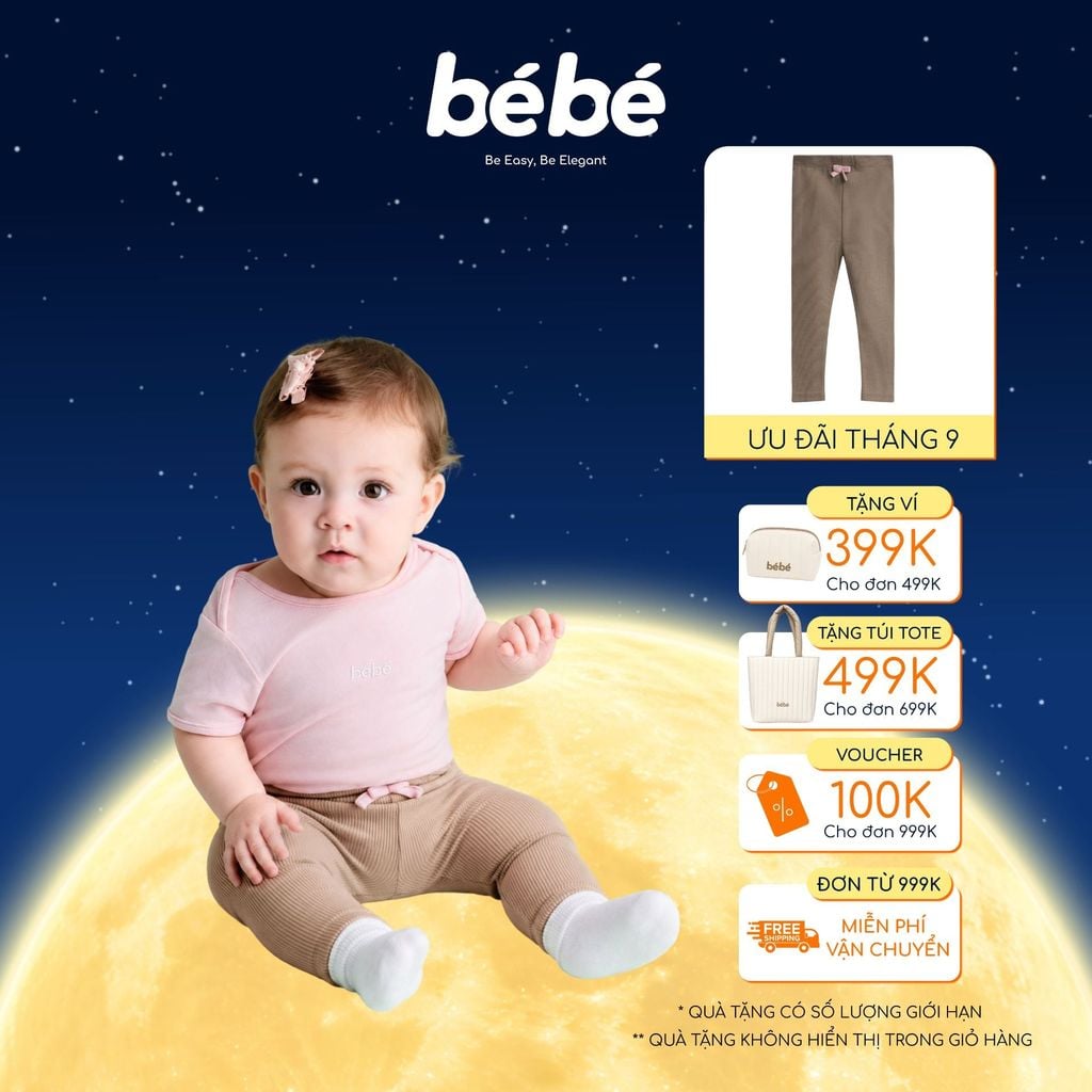 Quần Leggings BéBé Đính Nơ Bé Gái Cotton Co Giãn Mềm Mại