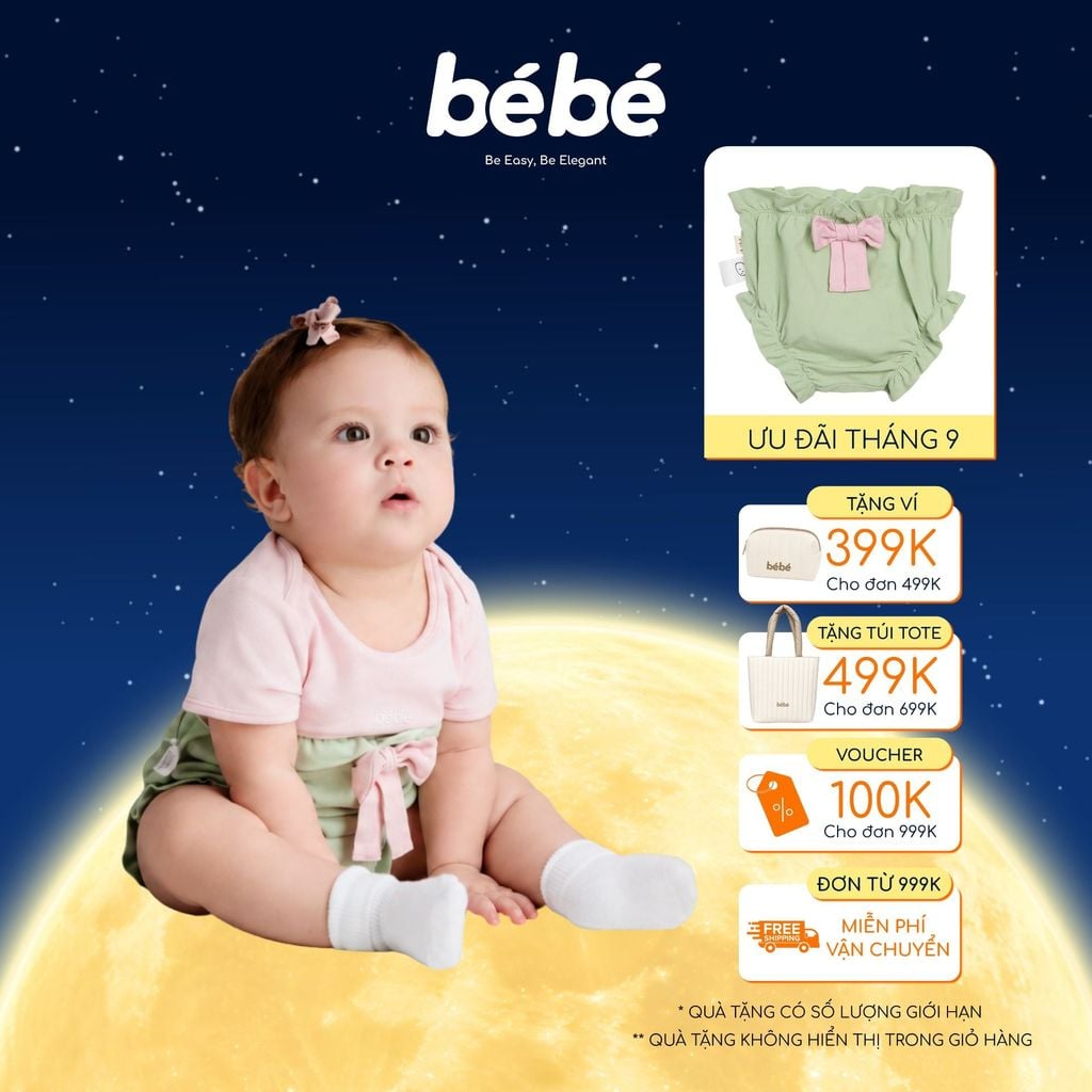 Quần Phồng BéBé Đính Nơ Bé Gái Cotton Thoáng Mát