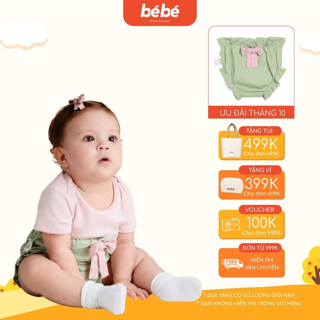 Quần Phồng BéBé Đính Nơ Bé Gái Cotton Thoáng Mát