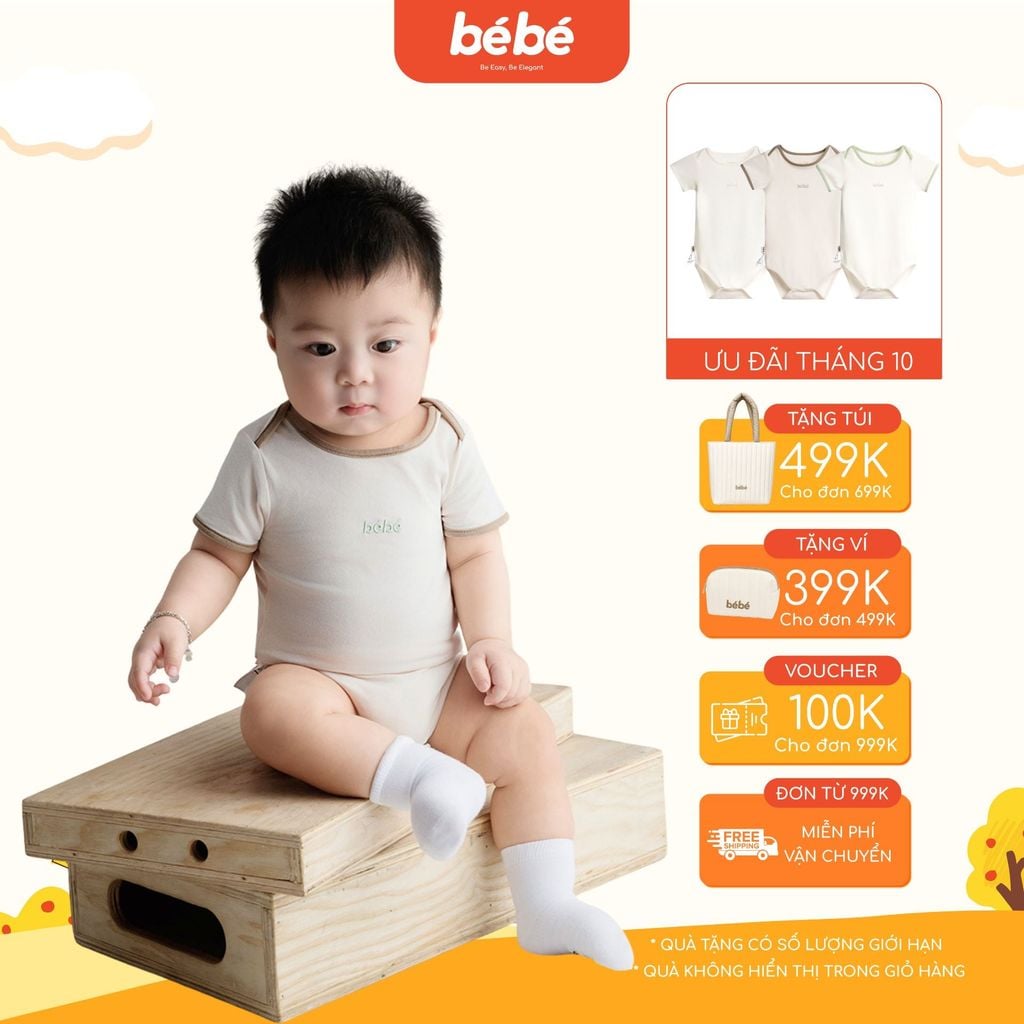 Set 3 bộ Bodysuit BéBé Tay Ngắn Cotton Supersoft Siêu Mềm Mát