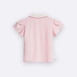 Set Váy hồng BéBé Áo Polo viền sò và Chân váy A đính nơ bé gái