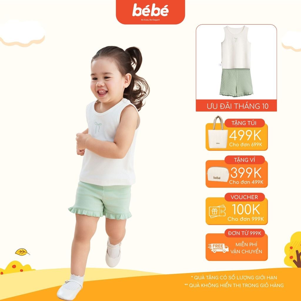 Set Ba Lỗ Bé Gái BéBé Co Giãn Linh Hoạt Thêu Nơ