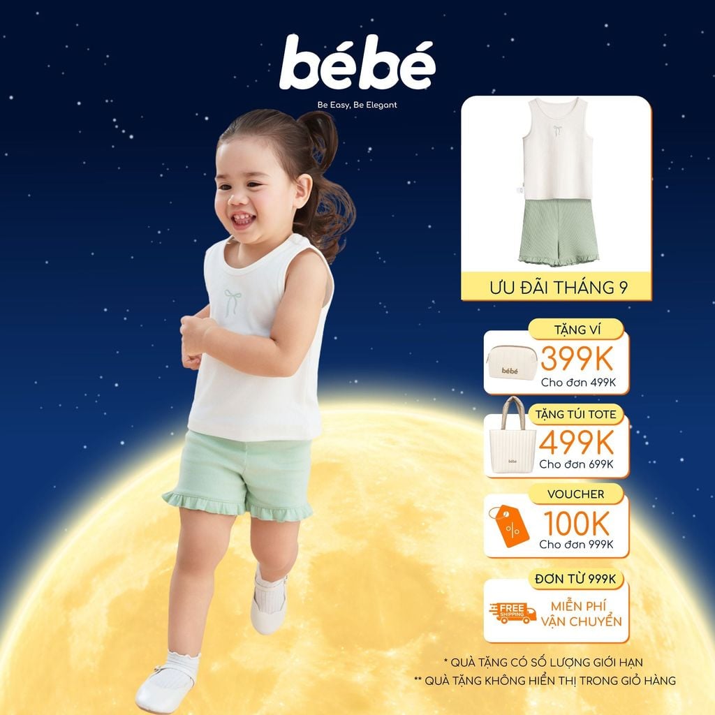 Set Ba Lỗ Bé Gái BéBé Co Giãn Linh Hoạt Thêu Nơ
