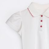 Set Váy hồng BéBé Áo Polo viền sò và Chân váy A đính nơ bé gái