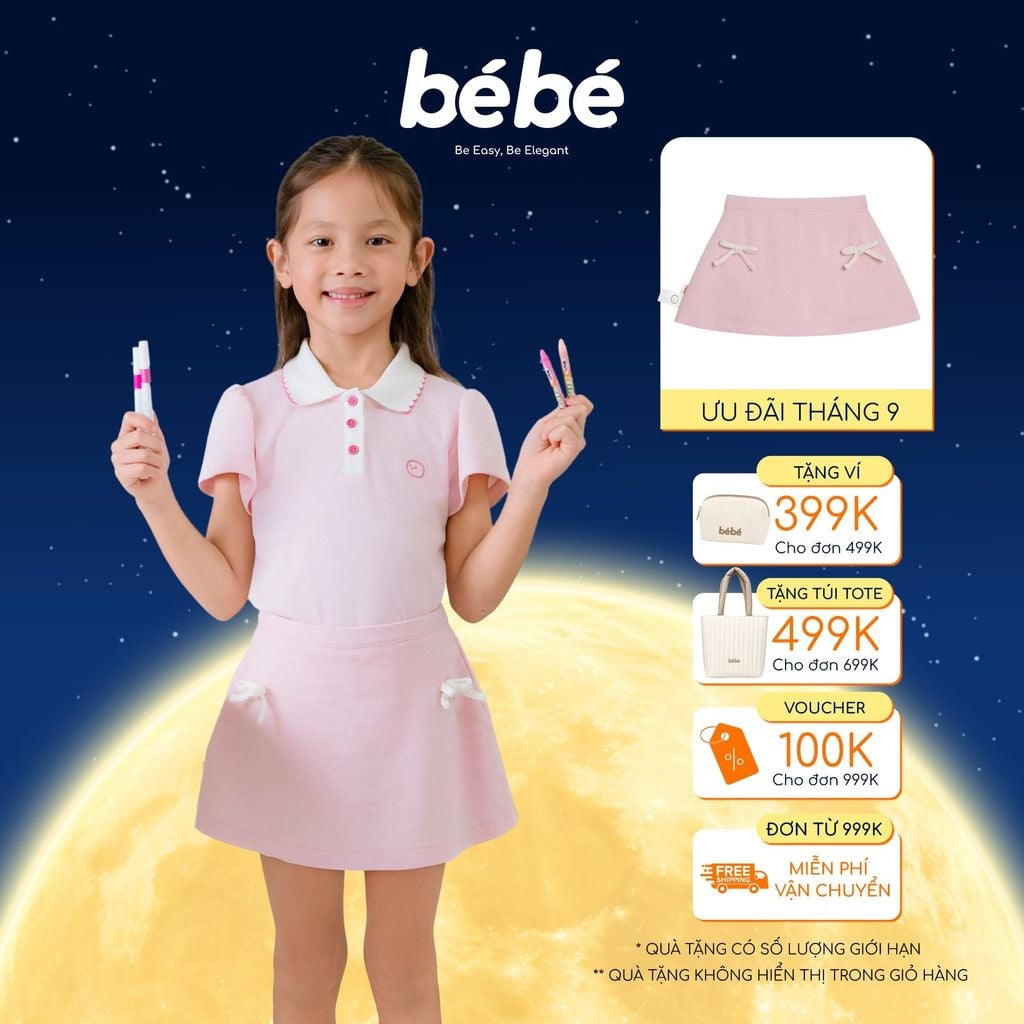 Chân Váy BéBé Dáng A Bé Gái Pima Cotton Cao Cấp Mềm Mịn Đính Nơ