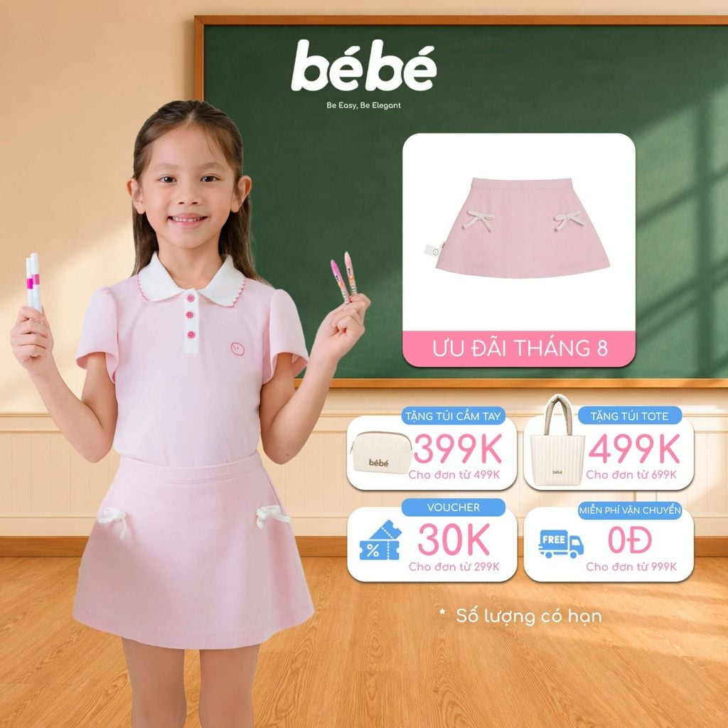 Chân Váy BéBé Dáng A Bé Gái Pima Cotton Cao Cấp Mềm Mịn Đính Nơ