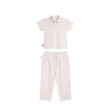 Set Bé trai BéBé Áo Polo viền trắng nâu và Quần dài thể thao