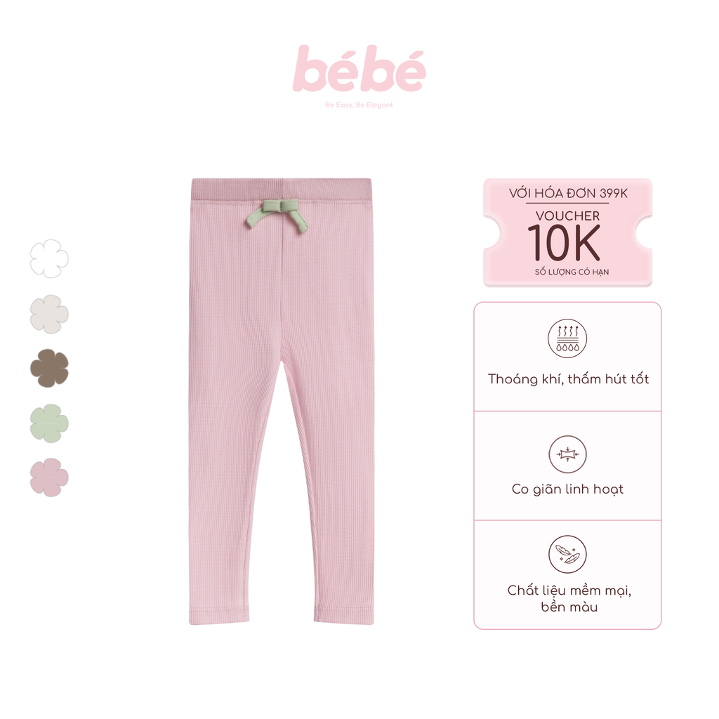 Quần Leggings BéBé Đính Nơ Bé Gái Cotton Co Giãn Mềm Mại