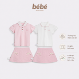 Set Váy hồng BéBé Áo Polo viền sò và Chân váy A đính nơ bé gái