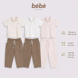 Set Bé trai BéBé Áo Polo viền trắng nâu và Quần dài thể thao