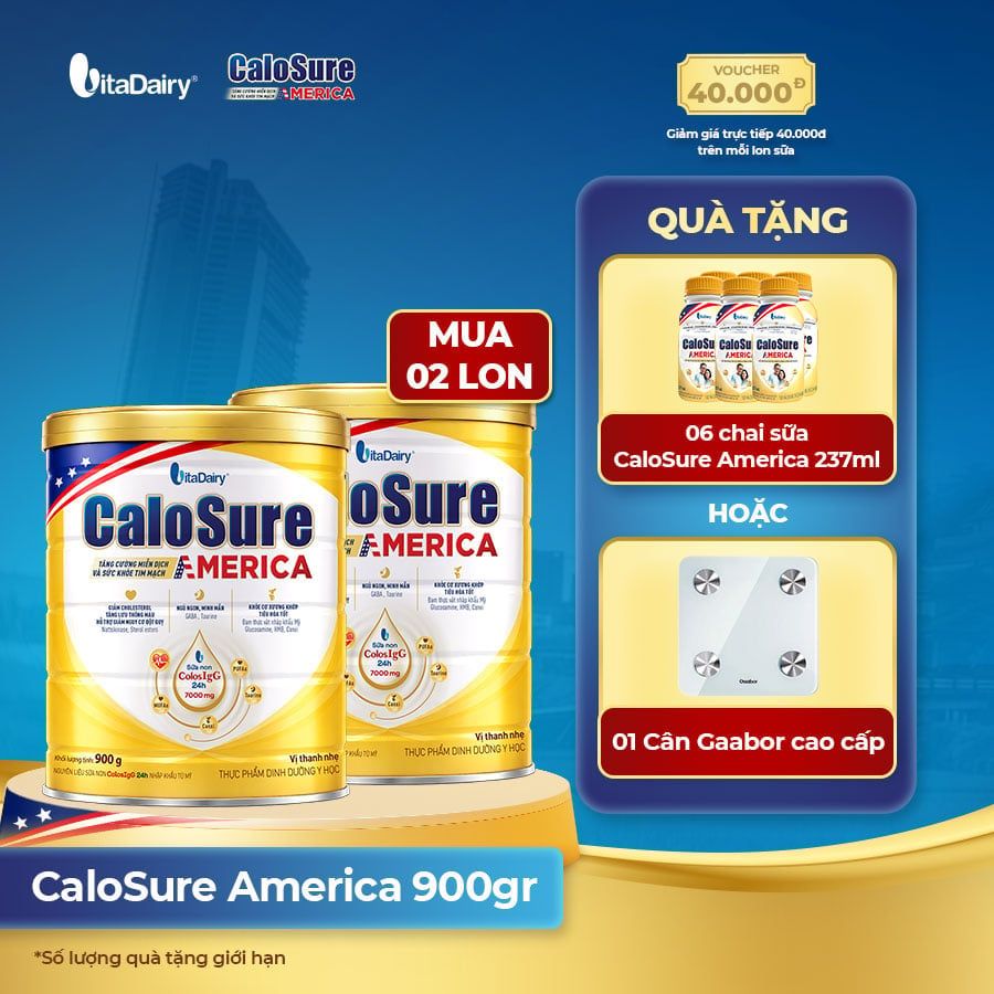  Combo 02 Sữa bột CaloSure America vị thanh nhẹ 900g 