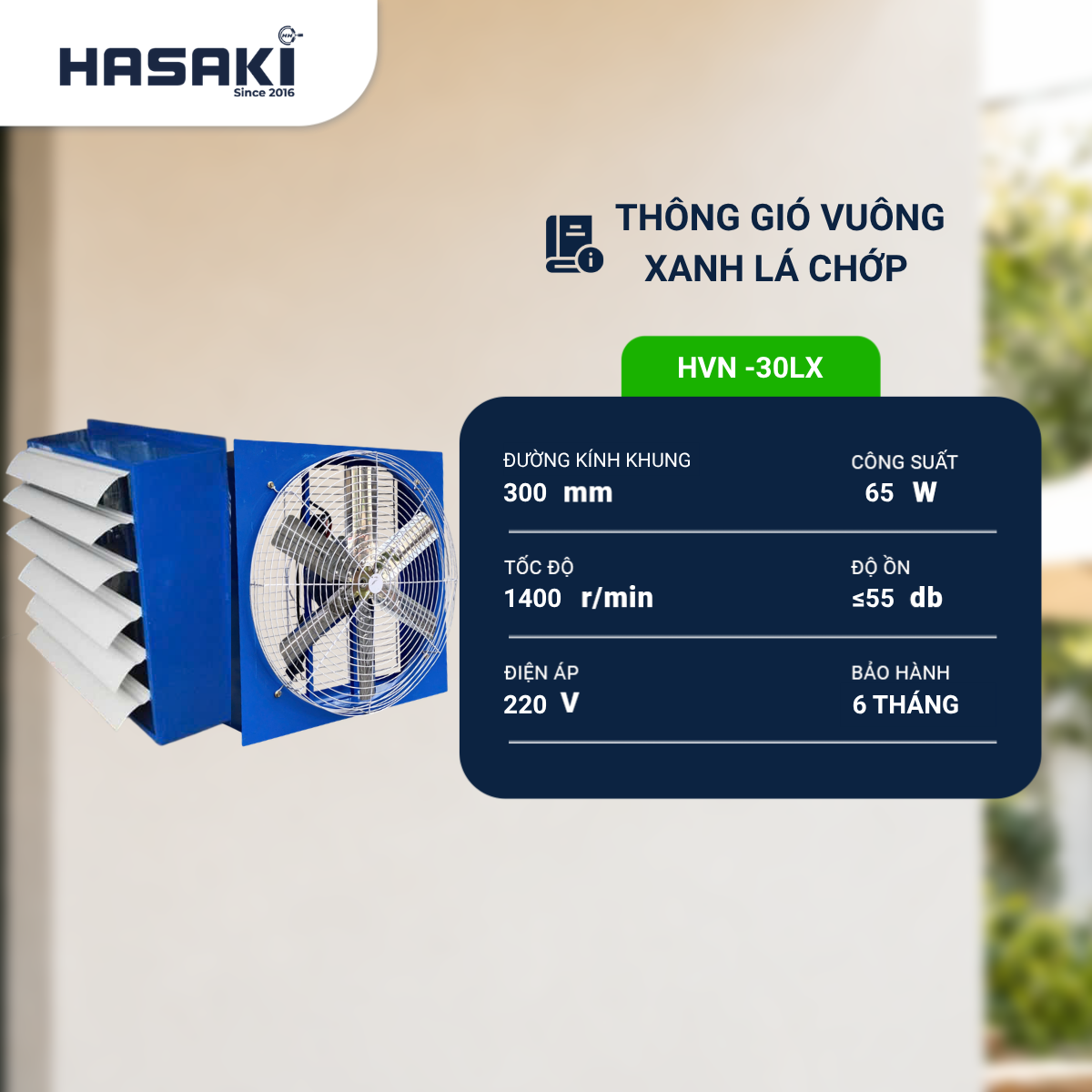  Quạt Thông Gió Vuông Xanh Lá Chớp HVN 30LX 