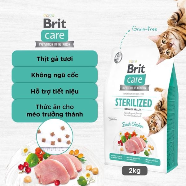 Brit Care Cat Sterilized Urinary Health – Hạt khô hỗ trợ tiết niệu cho mèo triệt sản (Chicken) 400g/2kg