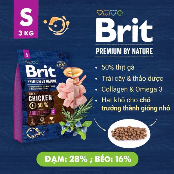 Brit Premium by Nature Adult S – Hạt cho chó trưởng thành cỡ nhỏ (3kg)
