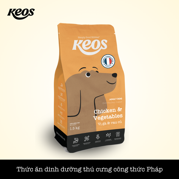 Keos - Thức ăn cho chó trưởng thành vị gà và rau củ 1.5kg