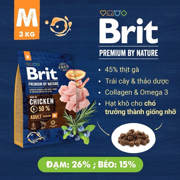Brit Premium by Nature Adult M – Hạt cho chó trưởng thành cỡ trung (3kg)
