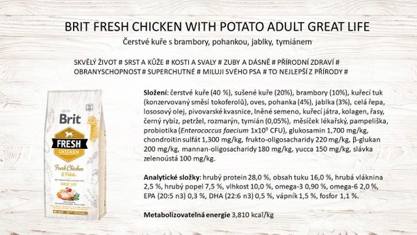 Brit Fresh Dog Chicken with Potato Adult - Great Life 2.5kg